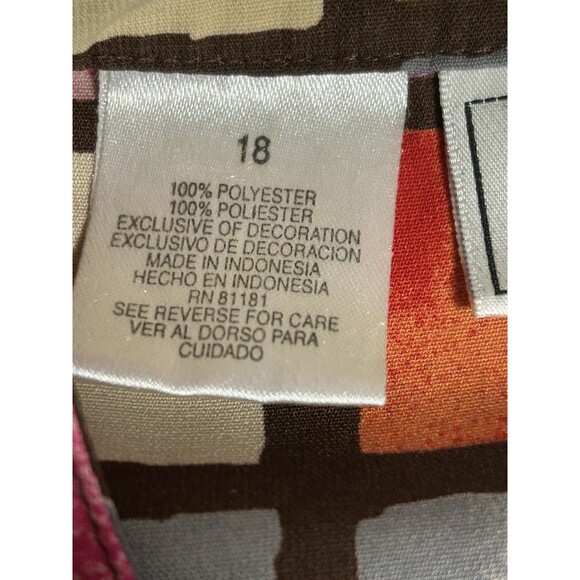 Kathy Che Colorblock Bright Colorful Squares Short Sleeve Button Blouse Wm's 18 - Picture 5 of 9